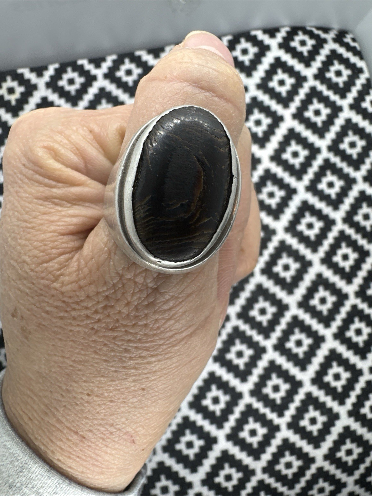 Vintage Copper Black Obsidian 925 Sterling Silver Ring