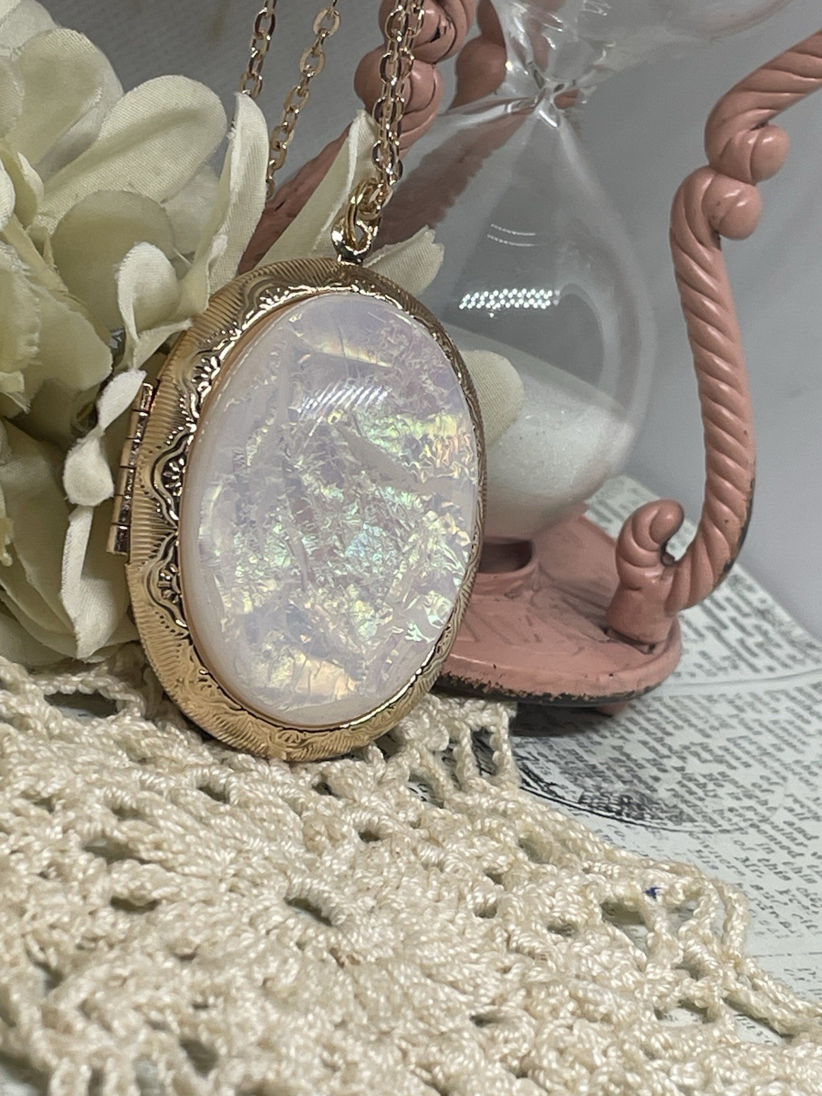 Rose Gold Photo Locket Opal Wedding Necklace Mom Daughter Birthday Anniversary