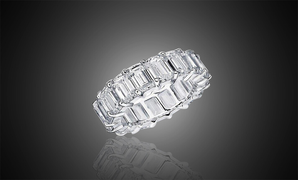 925 Sterling Silver Eternity Band Ring with Emerald Cut Cubic Zirconia Stones