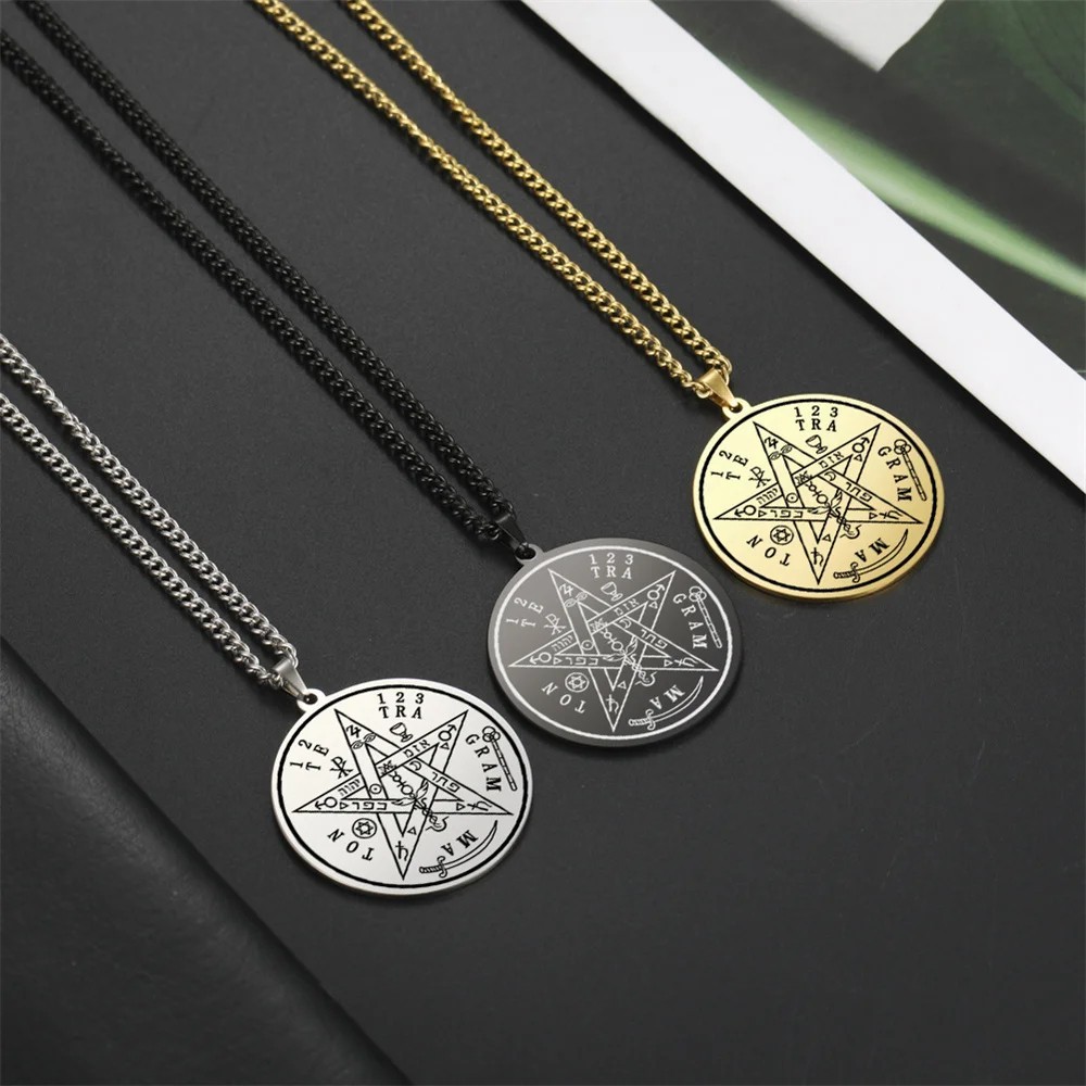Stainless Steel Tetragrammaton Pentacle Necklace Pentagram Amulet Pendant