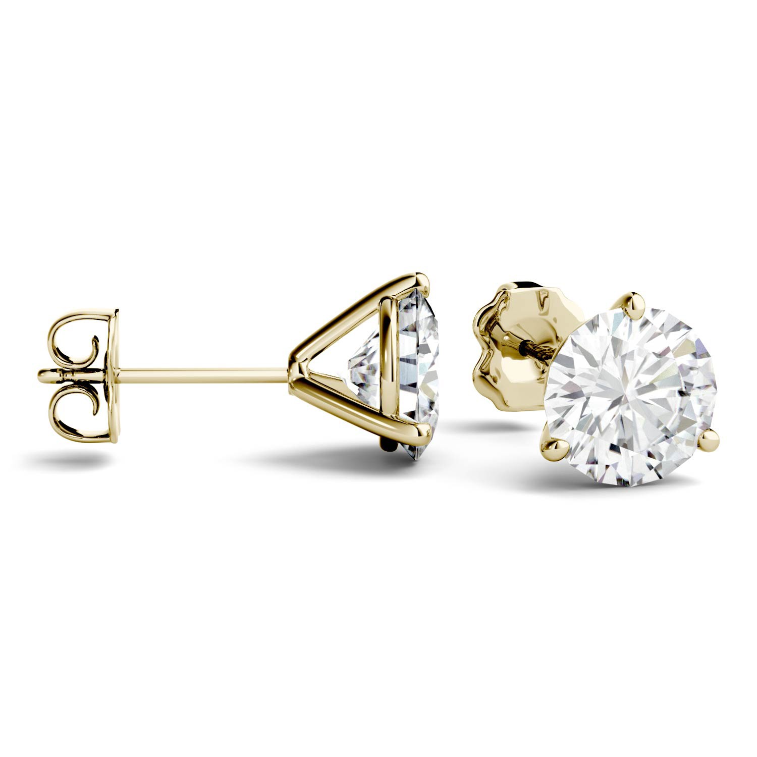 3 CTW DEW Round Moissanite Martini Stud Earrings in 14K Yellow Gold