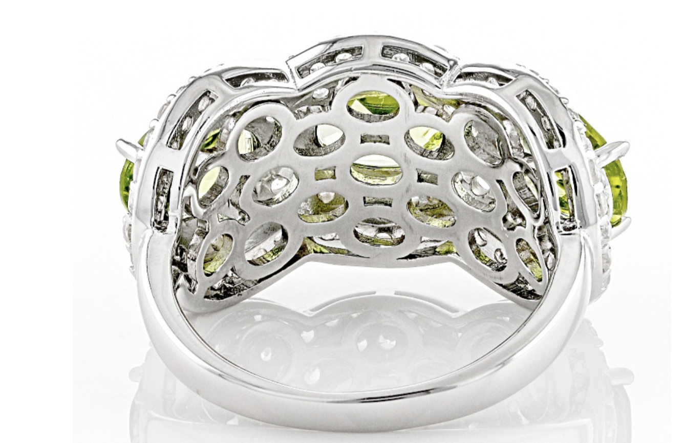 GREEN PERIDOT RHODIUM OVER STERLING SILVER RING SIZE 6 7 8 9 10