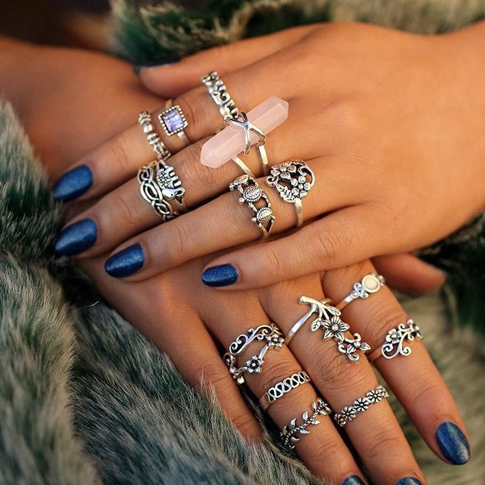 82 Pcs Vintage Silver Knuckle Rings Set for Women Bohemian Stackable Joint Finge