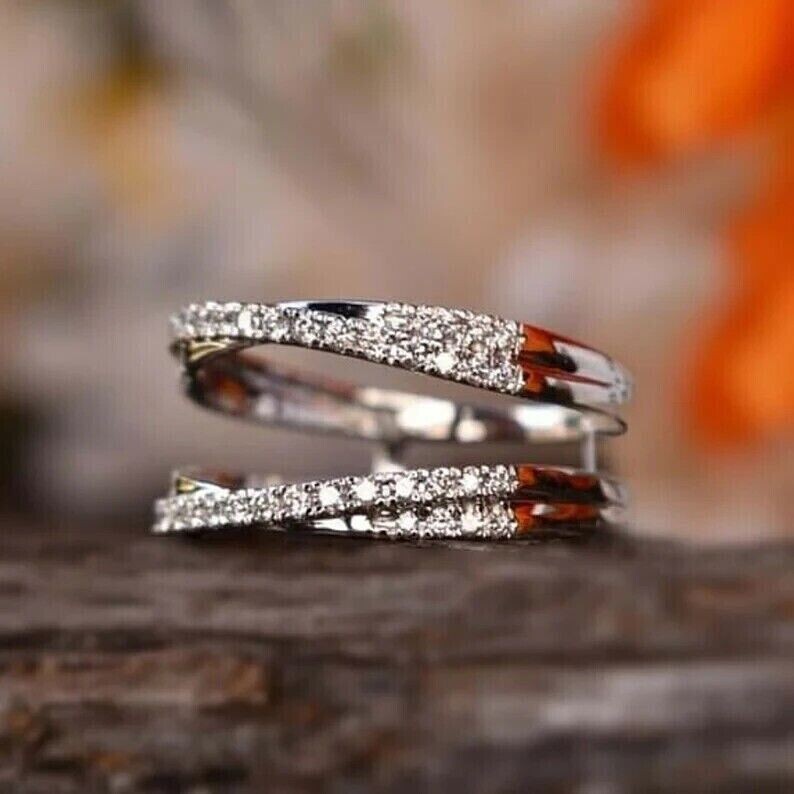 2Ct Round Cut Simulated Diamond Wedding Enhancer Ring 14K White Gold Plated