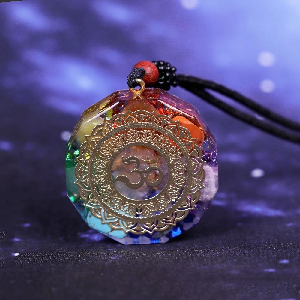 7 Chakra Natural Crystal Orgonite Pendant Healing Talisman Resin Unisex Necklace