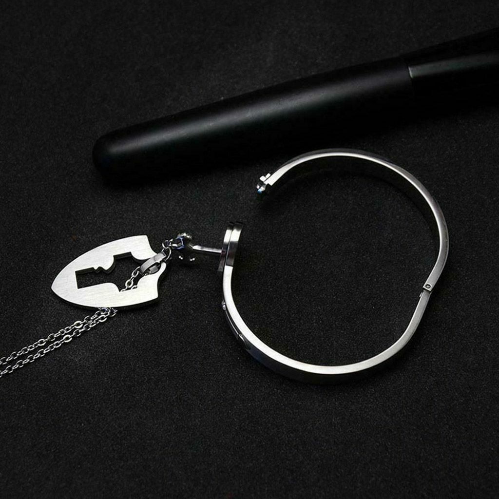 Couple Stainless Steel Love Heart Lock Bracelet with Key Pendant Necklace Set