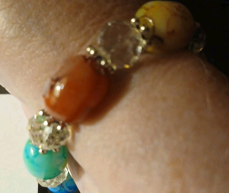Smooth And Shiny Polished Stone&faux Crystal Stretch Bracelet.Looks Like Candy !