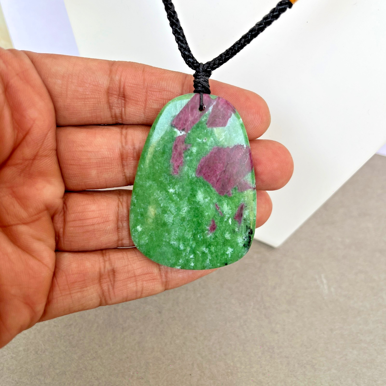 Ruby Zoisite Necklace Anyolite Crystal Pendant Adjustable Cord Healing Stone