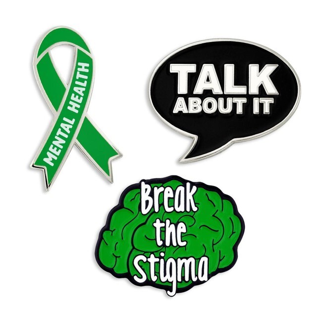 PinMart’s Mental Health Green Awareness Ribbon Break The Stigma Enamel Pin Set