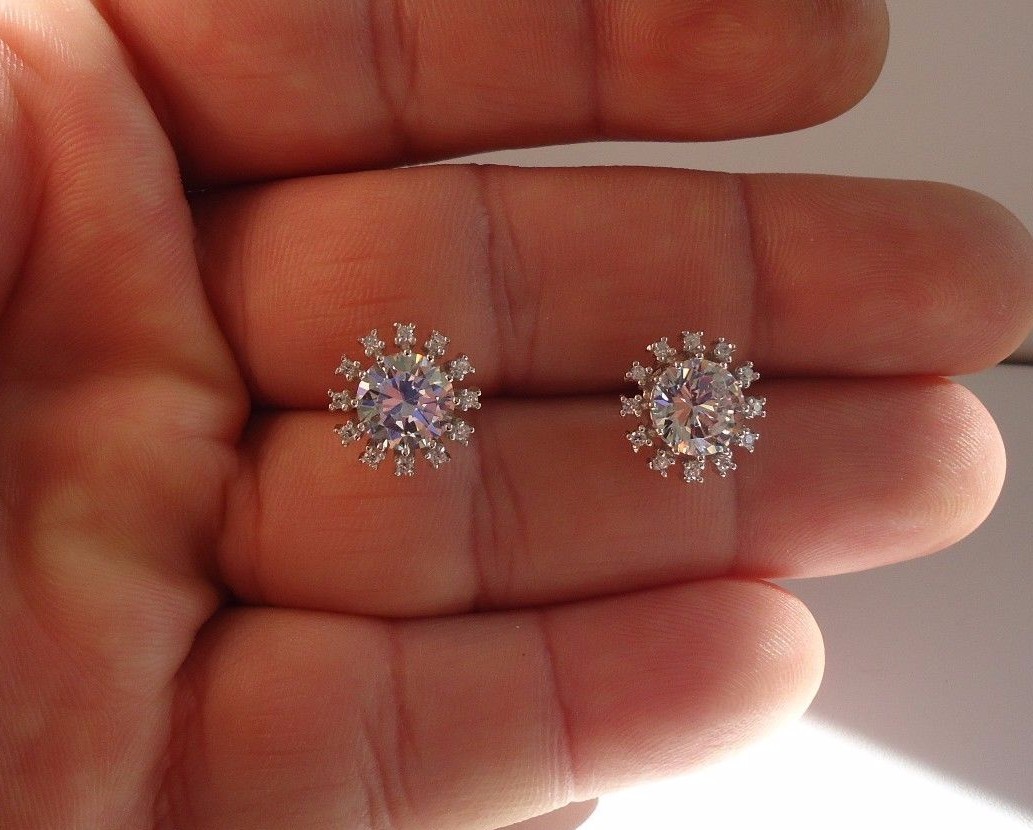 SNOW FLAKE SHAPE STUD EARRINGS 3.50 CT ACCENTS /925 STERLING SILVER/ 12MM
