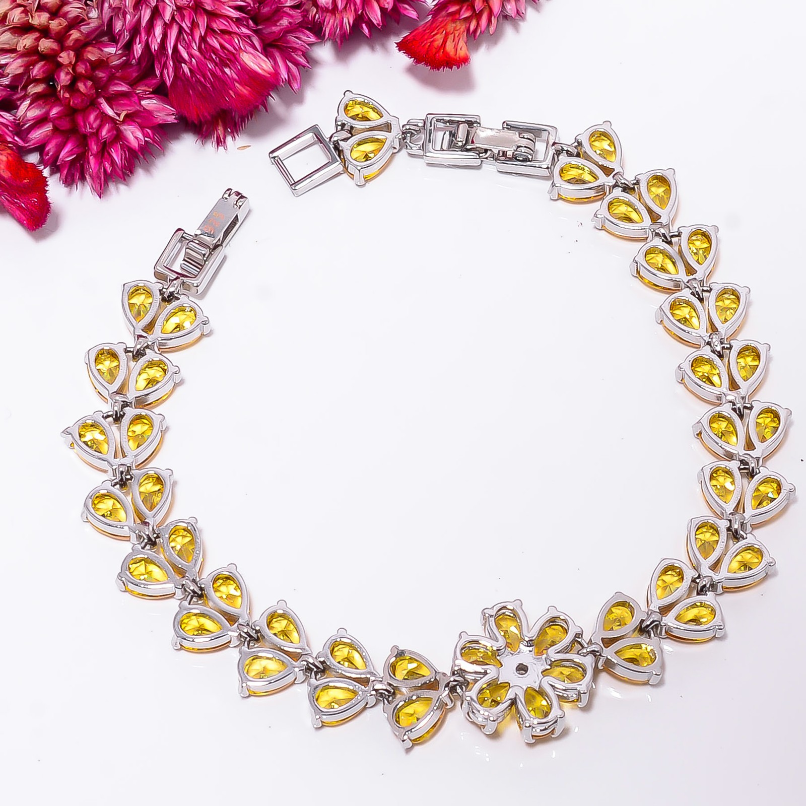 Yellow Sapphire – Simulated, CZ 925 Sterling Silver Adjustable Bracelet 7-8″ B2