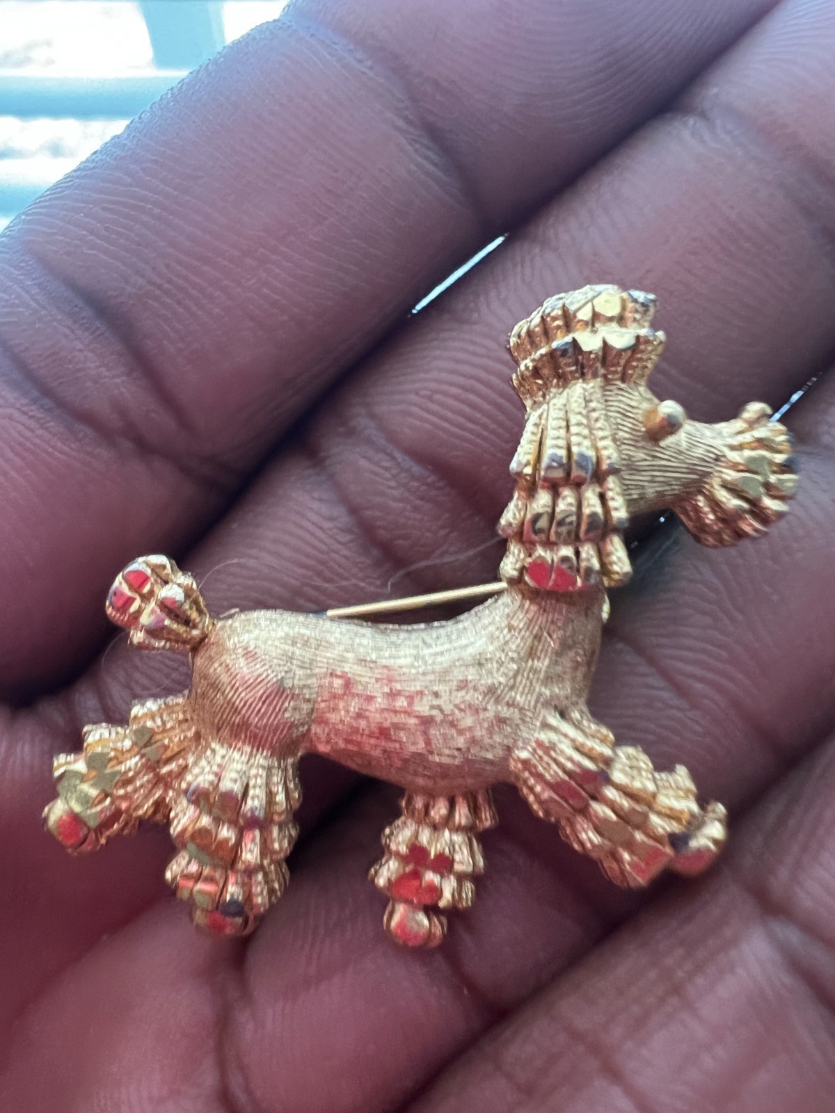 Vintage Mamselle Gold Tone Poodle Dog Brooch Pin Signed Textured Figural Cute