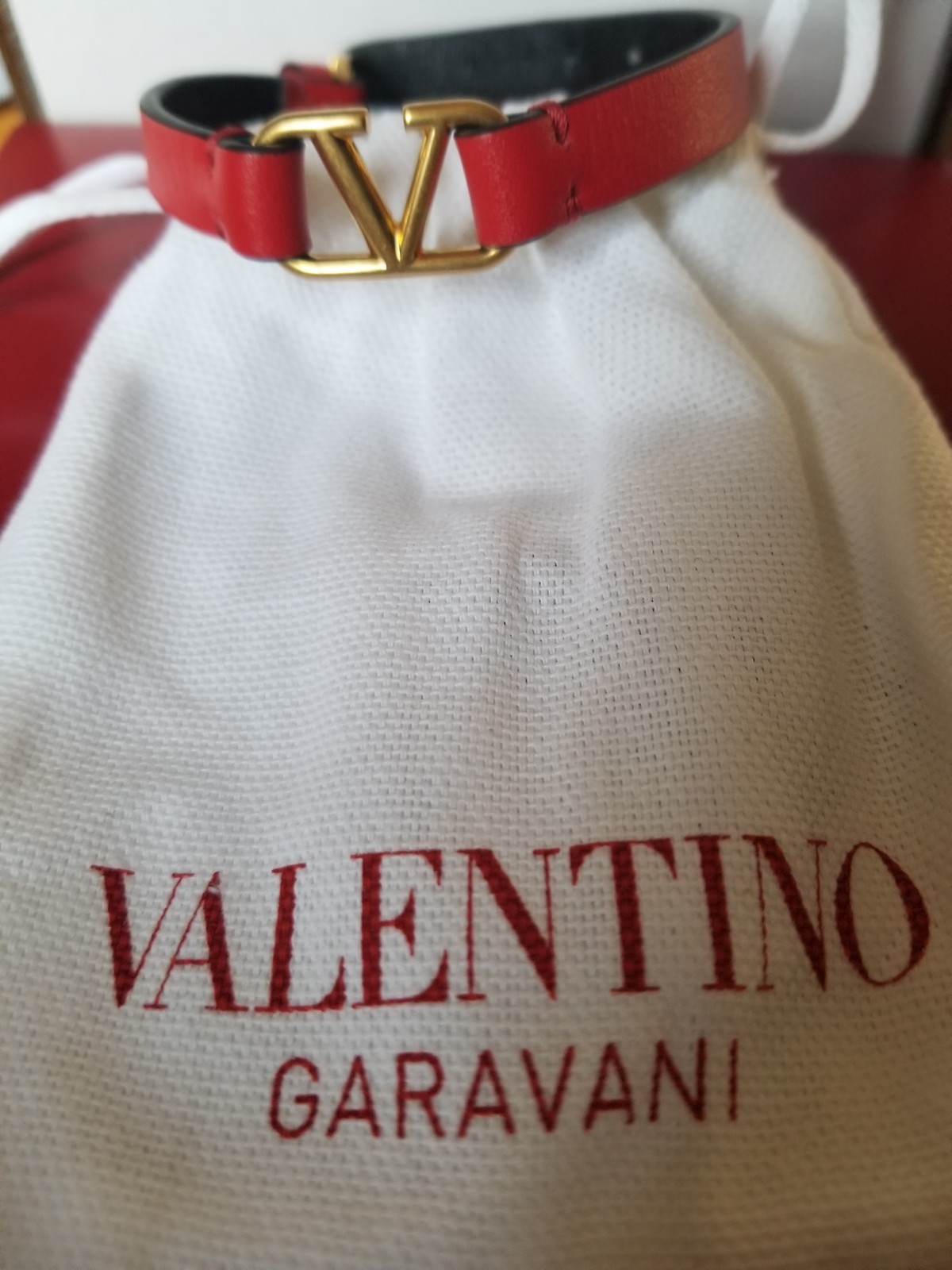 Valentino Garavani Red Leather Bracelet V Logo Dust Bag Limited Edition