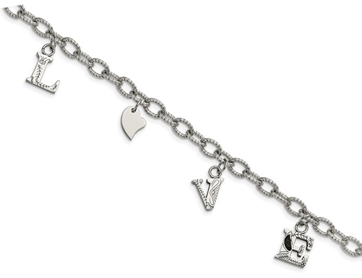 Stainless Steel LOVE Charm Bracelet (8.25 Inches)
