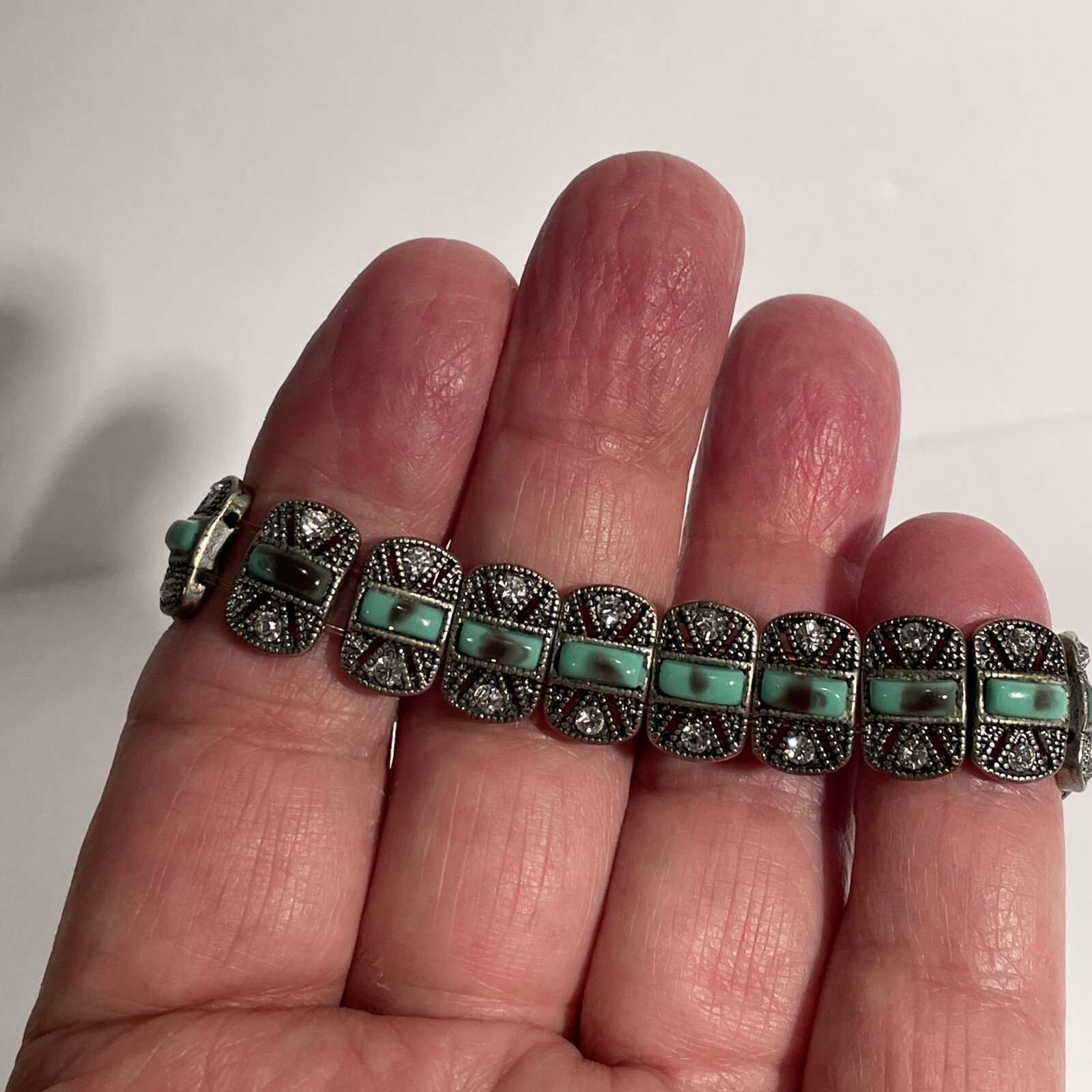 Southwestern Stylish Silver Tone and Faux Turquoise slip on Bracelet