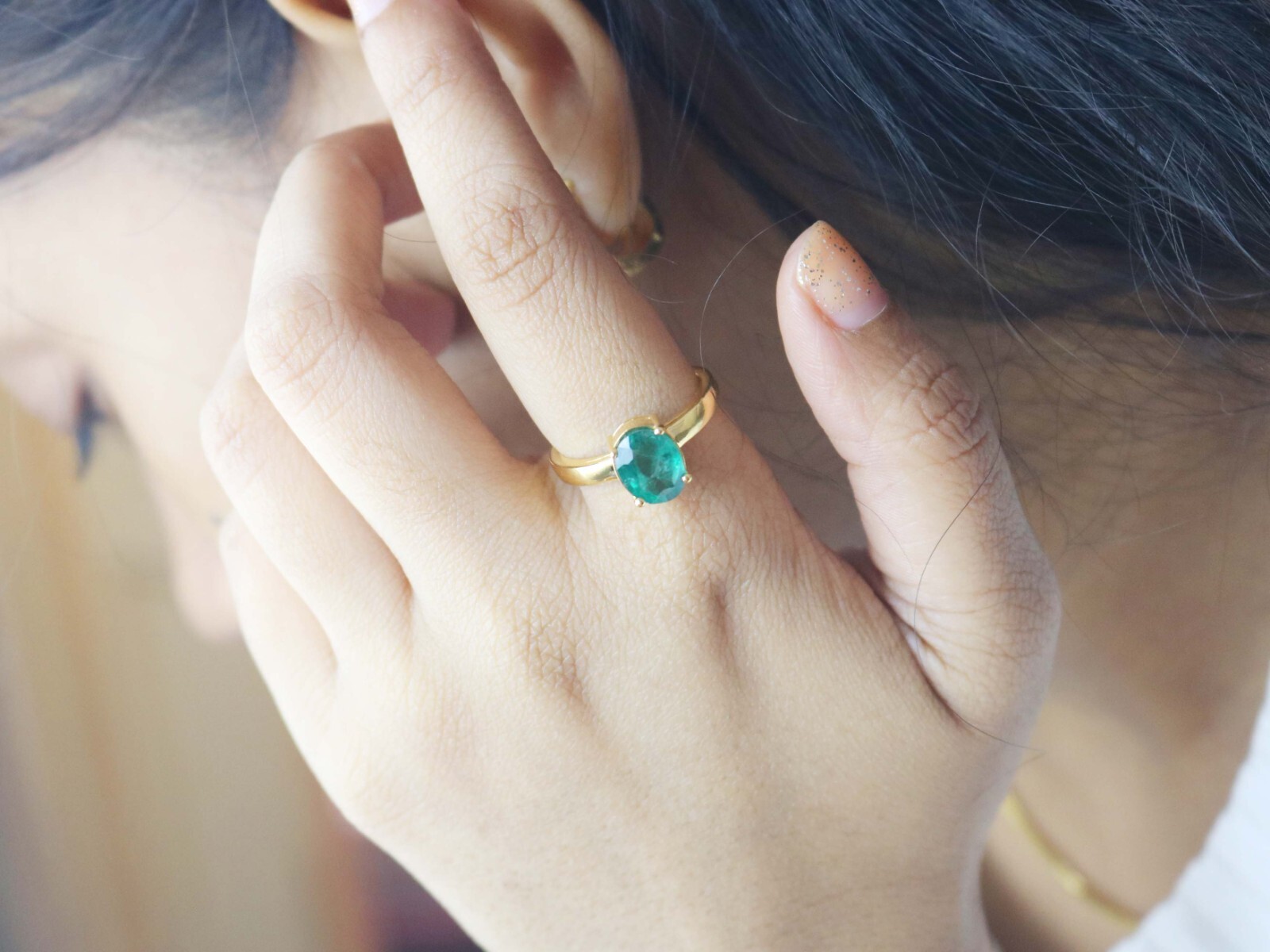 925 Sterling Silver Emerald Oval Stackable Ring For Anniversary Gift For Her