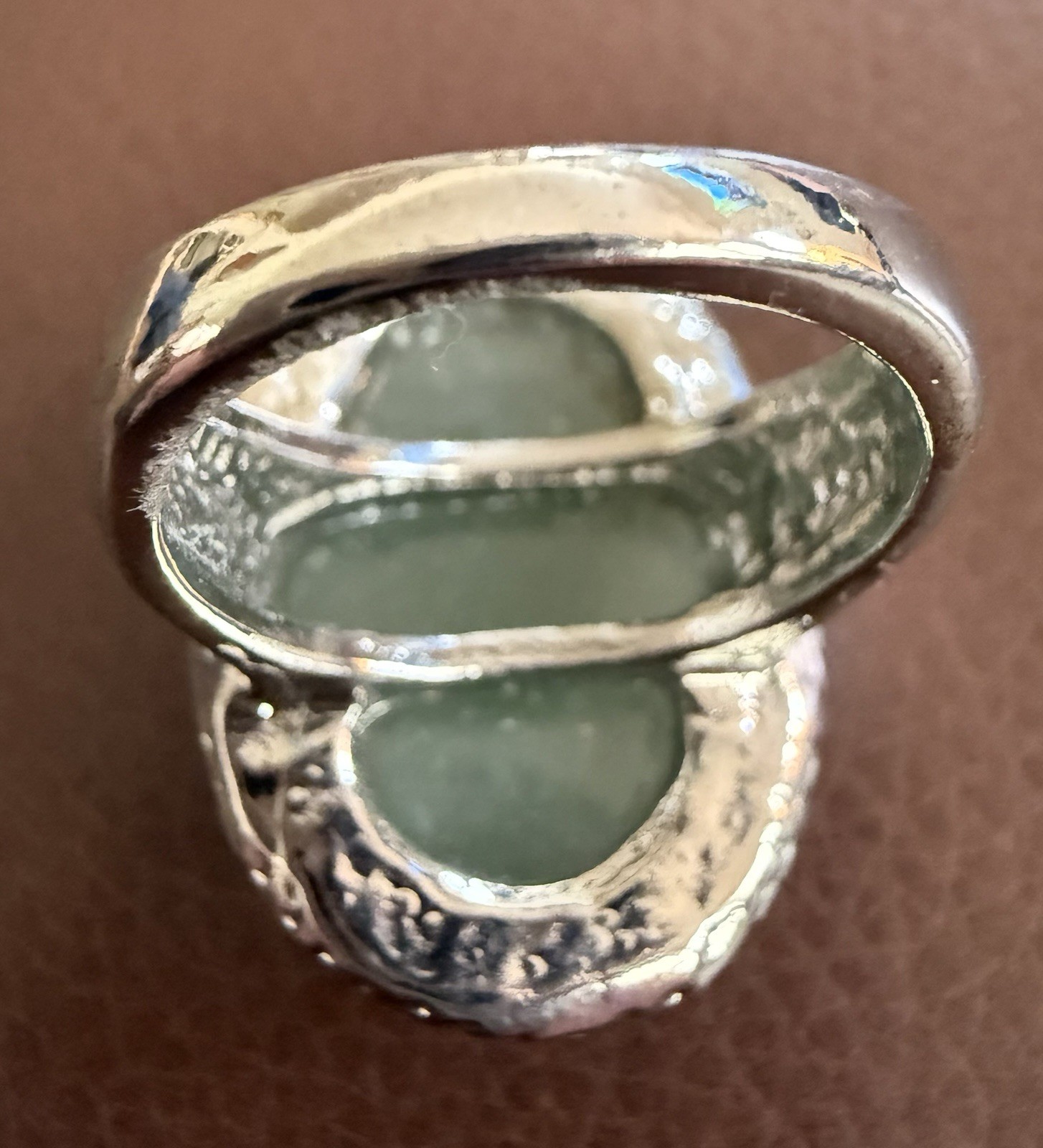 Crystal Cocktail Ring Green Aventurine Semi Precious Gemstone Open Back Bezel
