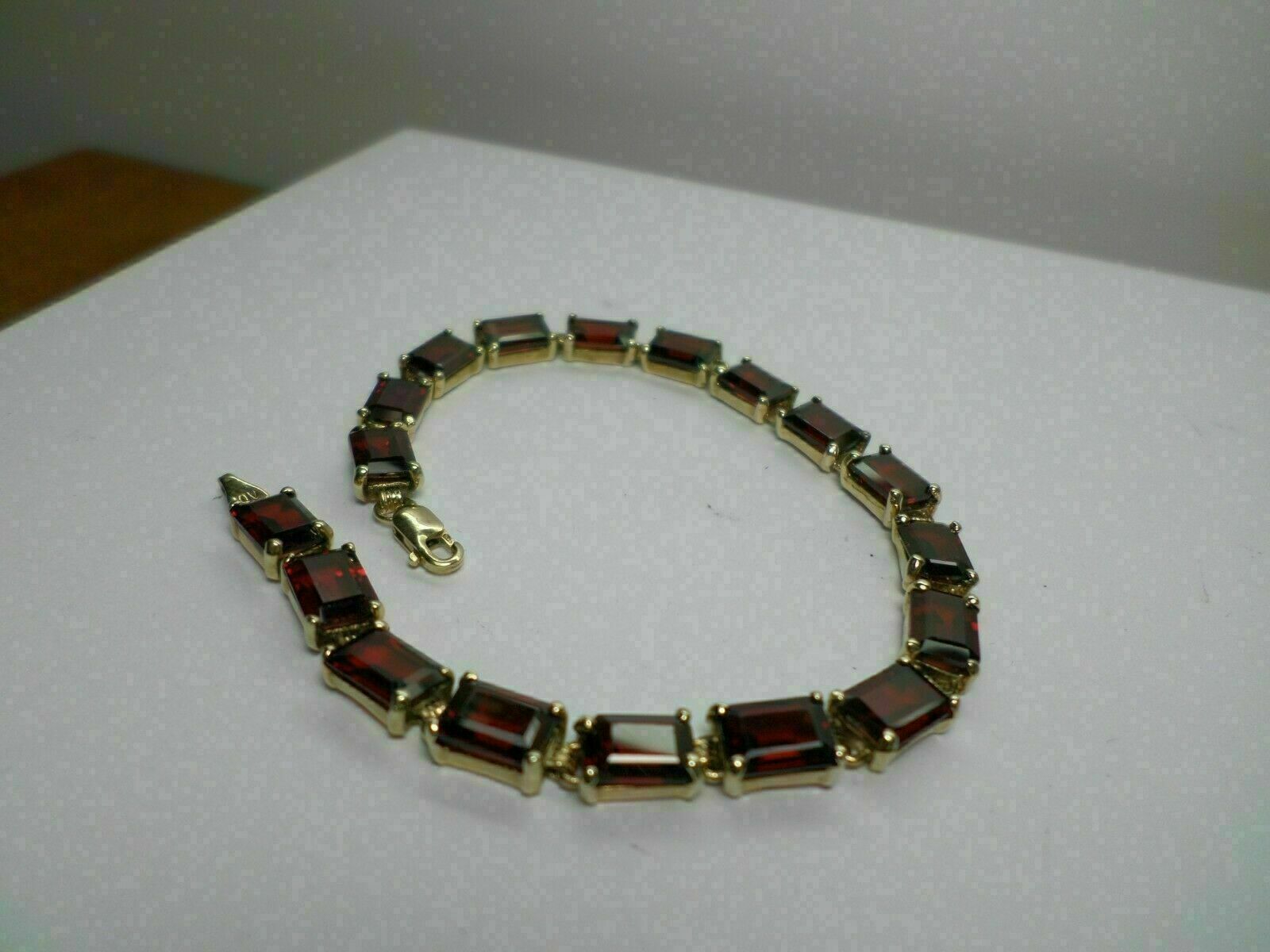 9.60Ct Emerald Cut Simulated Red Garnet 925 Silver Yelllow Gold Plated Bracelet