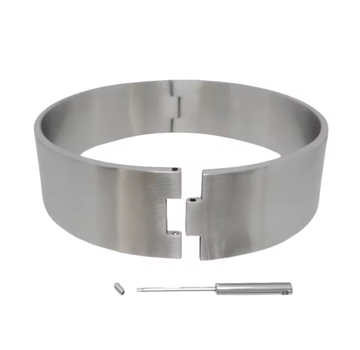 Steel Collar Choker Slave Polished Solid 4cm 40mm Locking Round Metal Necklace