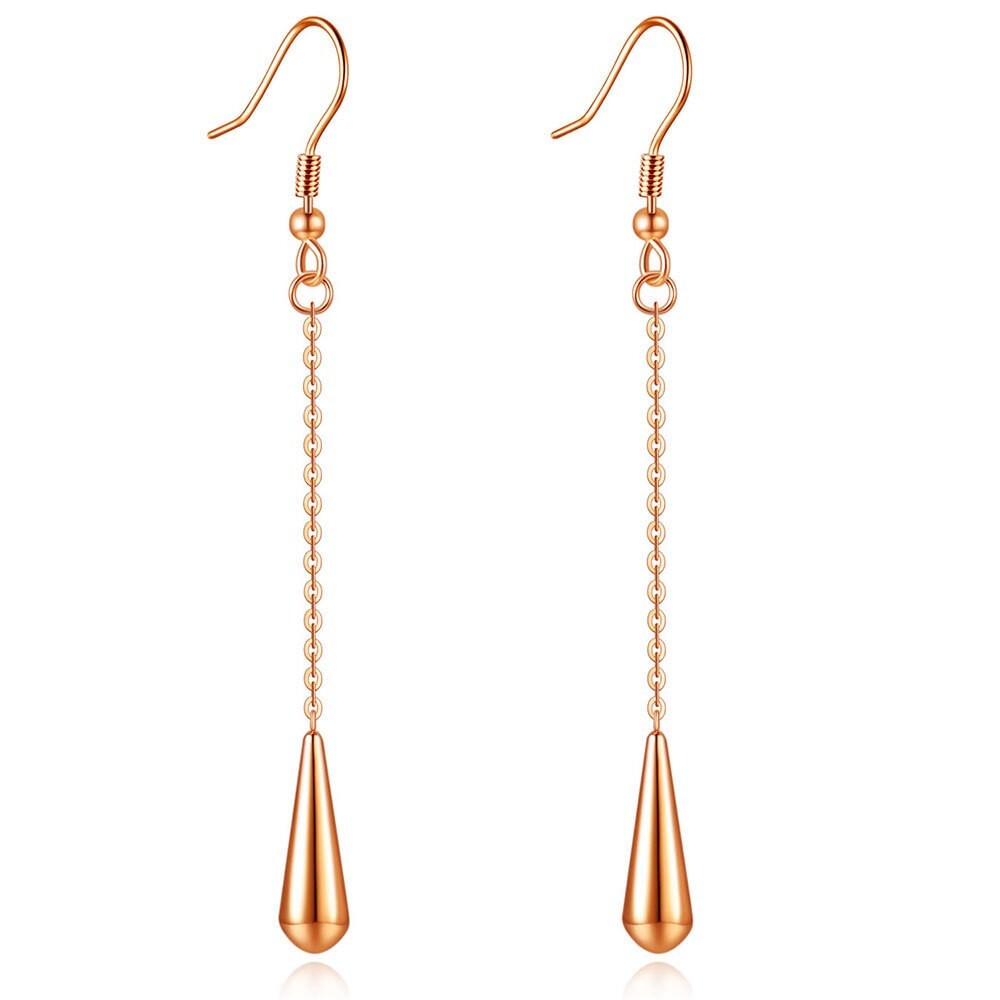 Fashion Titanium Hypoallergenic Steel Tassel Long Chain Teardrop Drop Earrings