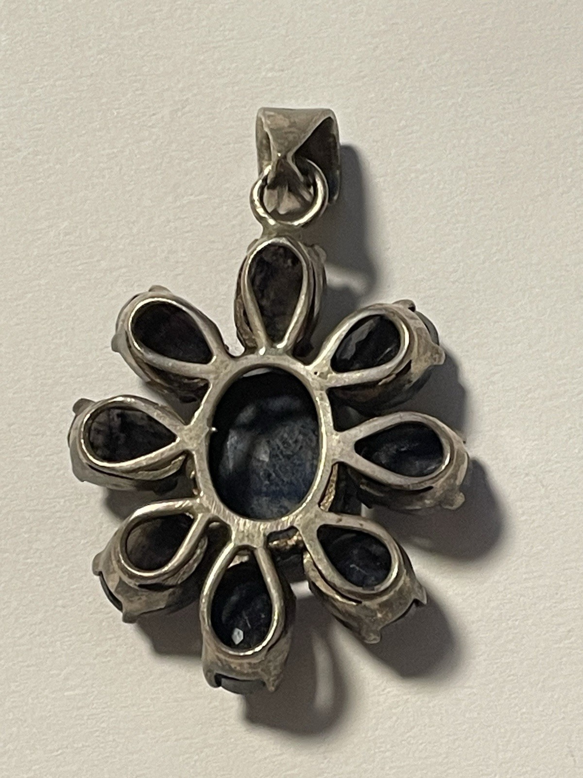 925 Sterling Silver Gray Marble Flower Stone Pendant 2” Charm (D263)