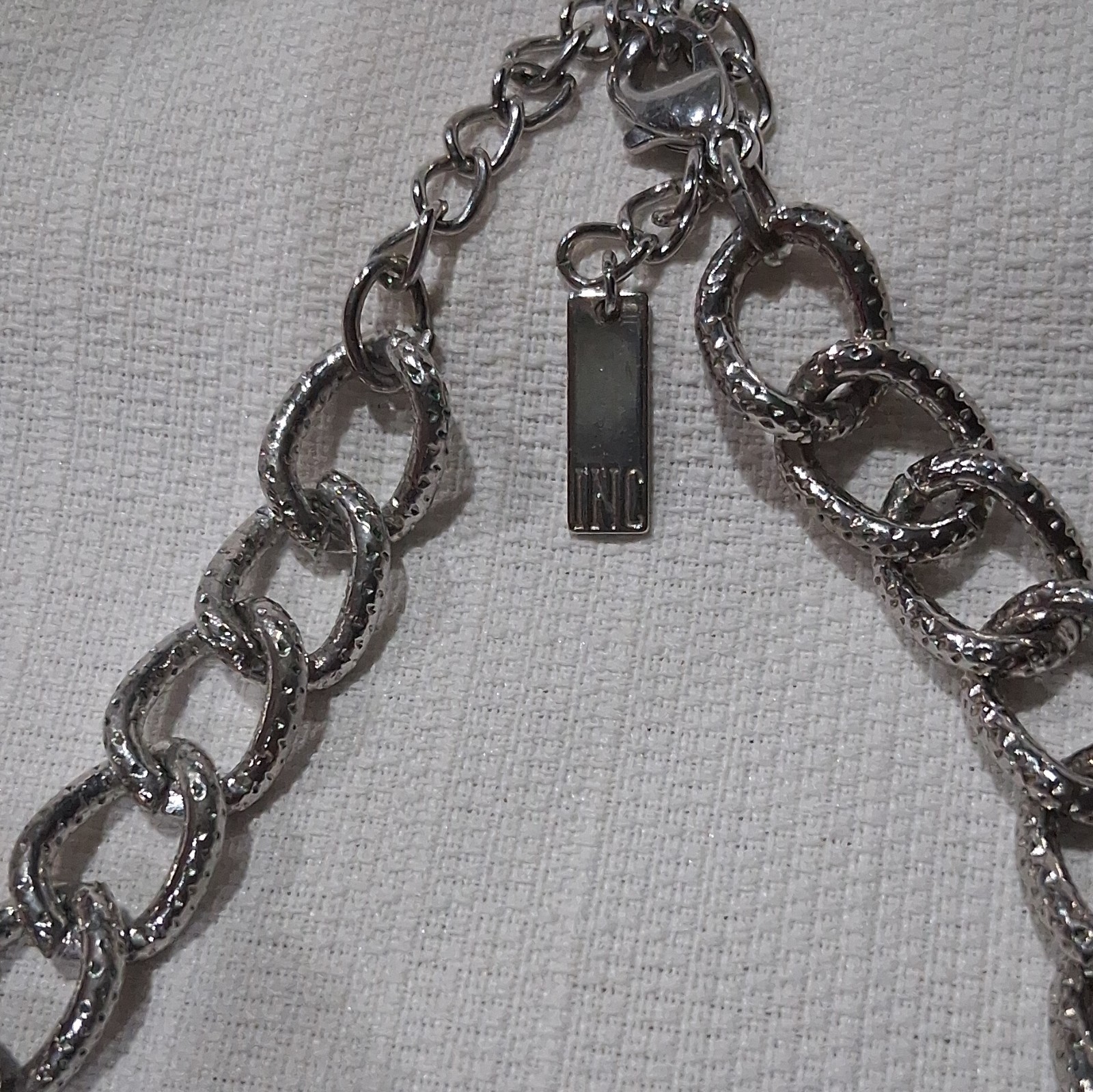 J.Crew Blue Glass Bead Necklace Silver Tone Cable Chain Pavé Adjustable Lobster