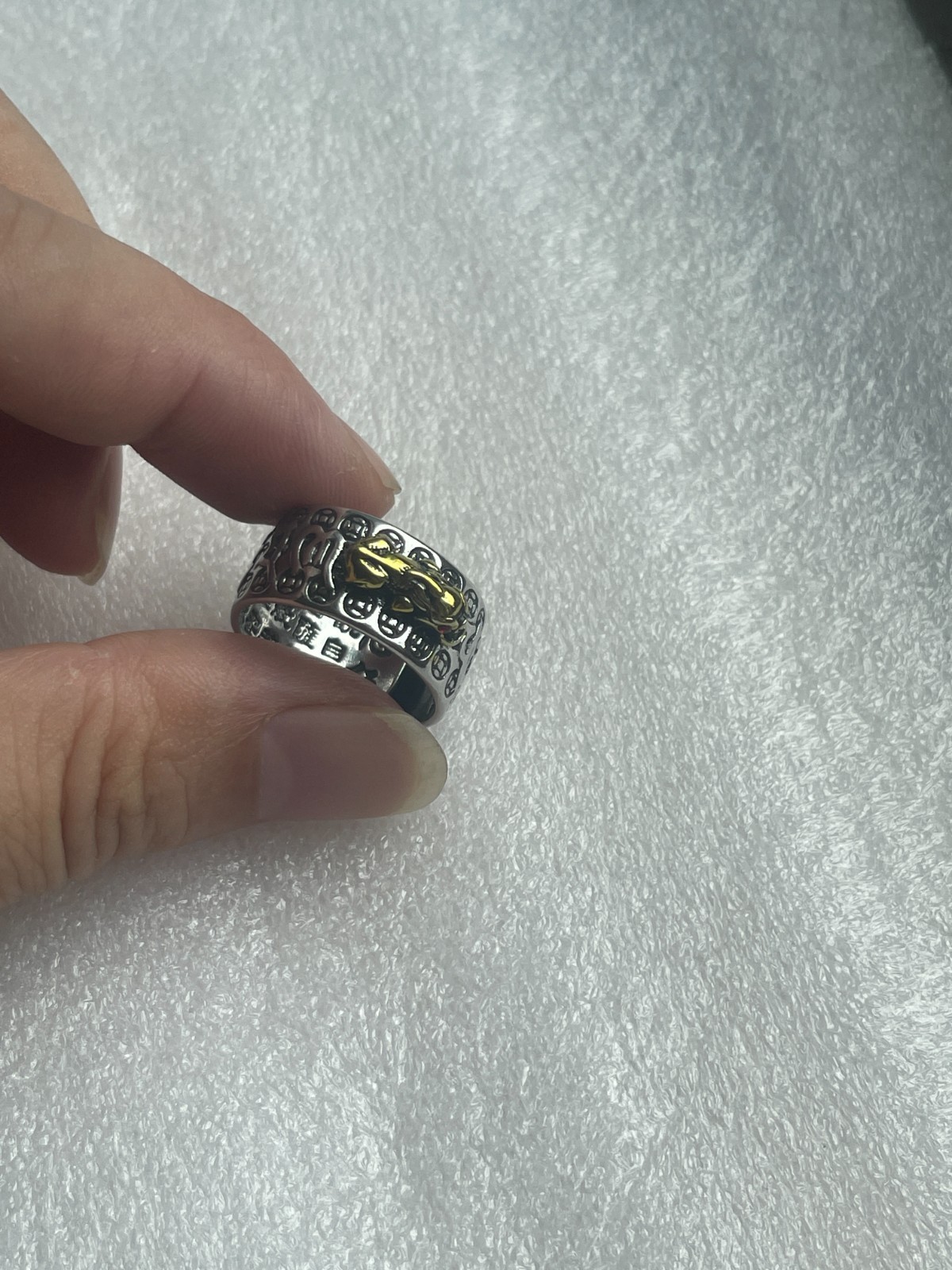 Feng Shui Pixiu Mantra Ring for Women & Men, Adjustable Size Buddhist Ring
