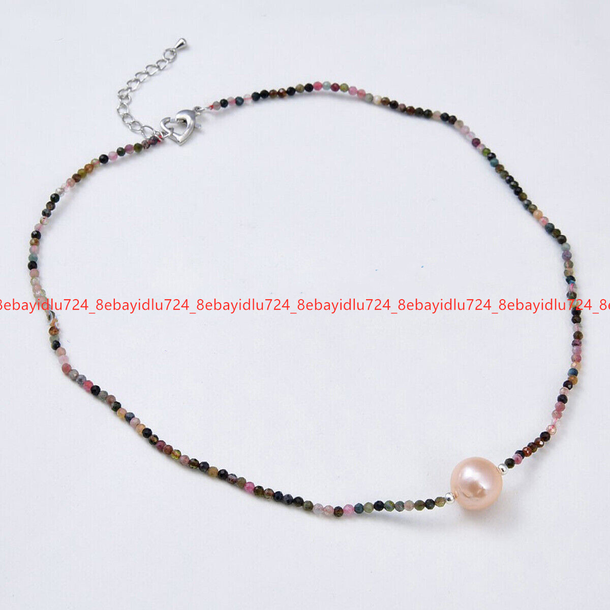 Natural 3mm Faceted Multicolor Tourmaline Round Gems Pink Pearl Pendant Necklace