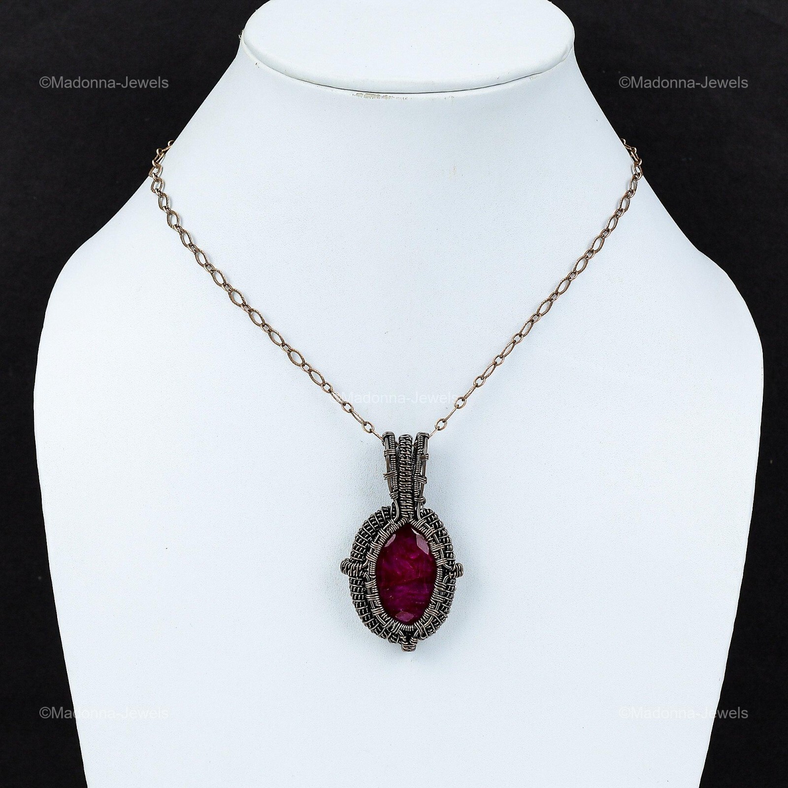Natural Kashmir Rubi Copper Engagement Daughter Anniversary Wire Wrapped Pendant