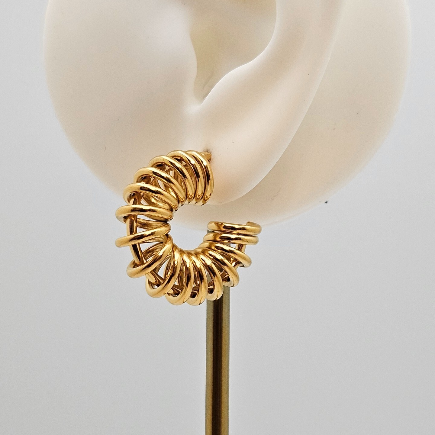 18K Gold Plated Spiral Wire C-Shaped Hoop Earring, Stainless Steel Jewelry
