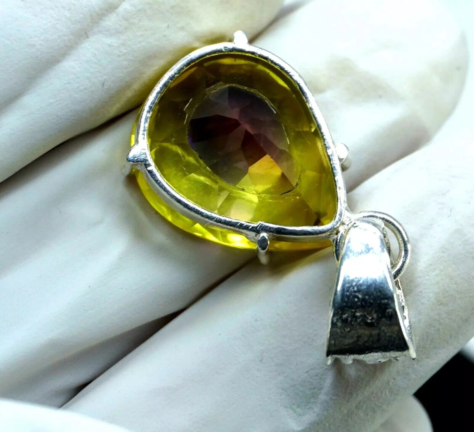 Pear Natural 34.40 Ct Bi-Color FL Pitambari Sapphire 925 Silver Pendant Gemstone