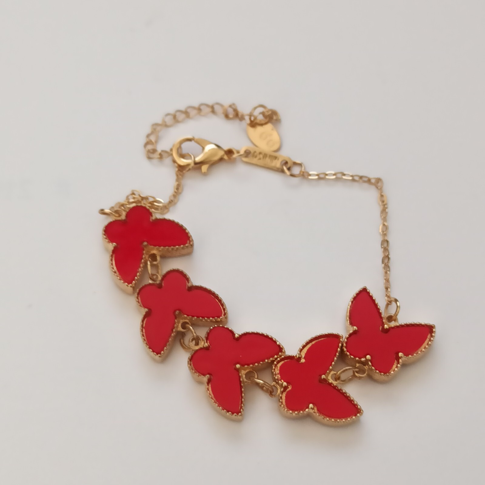 Butterfly Bracelet Red Gold Tone Fashion Signed MINISO Gift Charm Modern Trendy