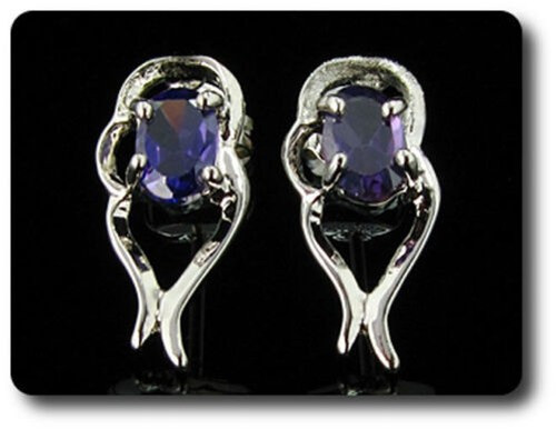 Earrings Amethyst 0 3/32×0 9/32in Gold Plated White 18 K