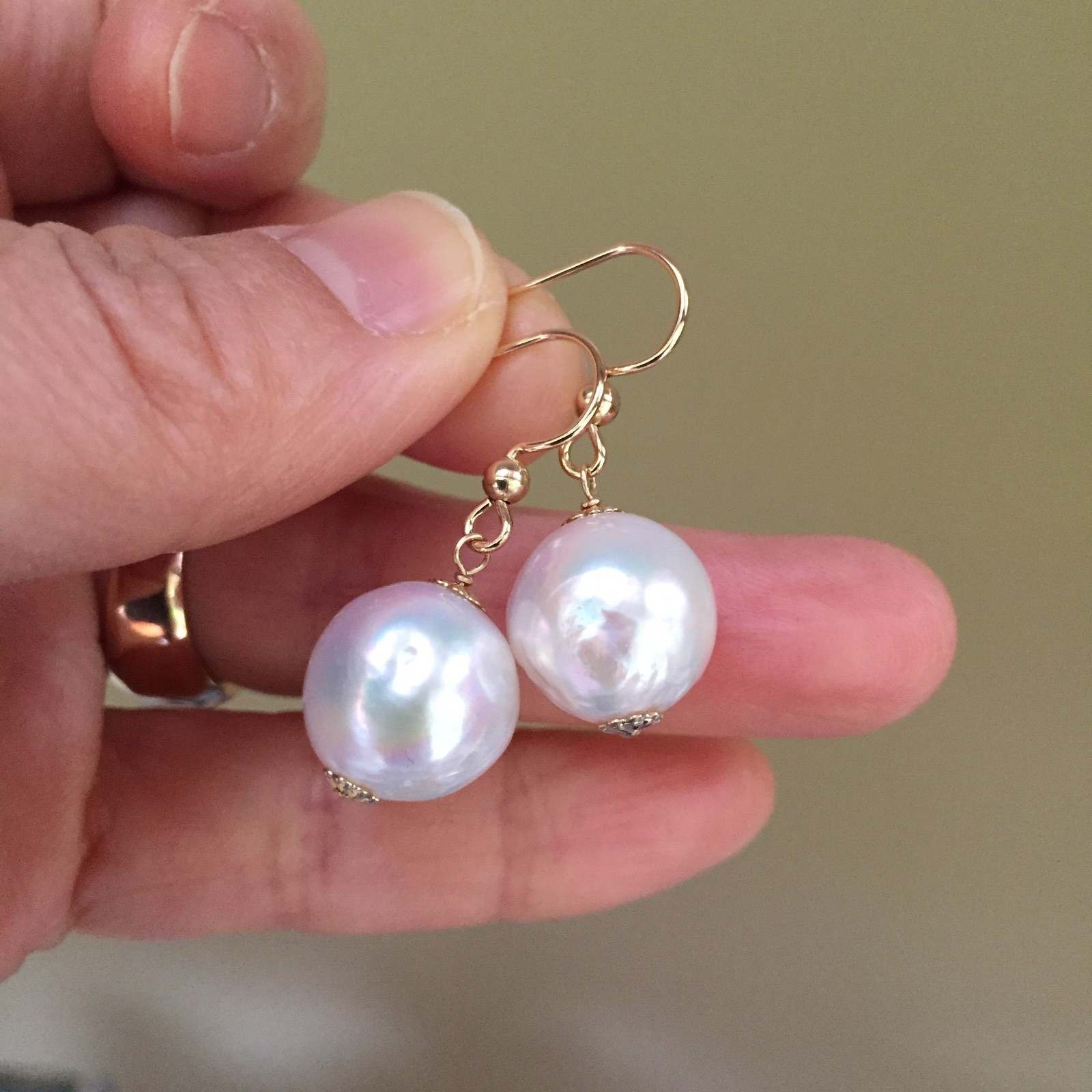 12-13mm Baroque Kasumi pearl 100% Natural White 14K Gold Filled earring 32mm E84