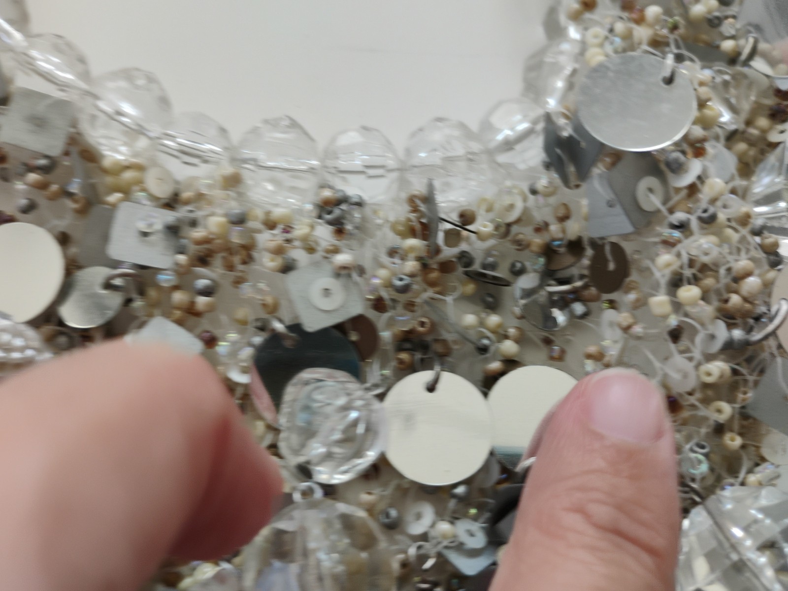 Chico’s Statement Collar Necklace – Silver, Clear & White Beads
