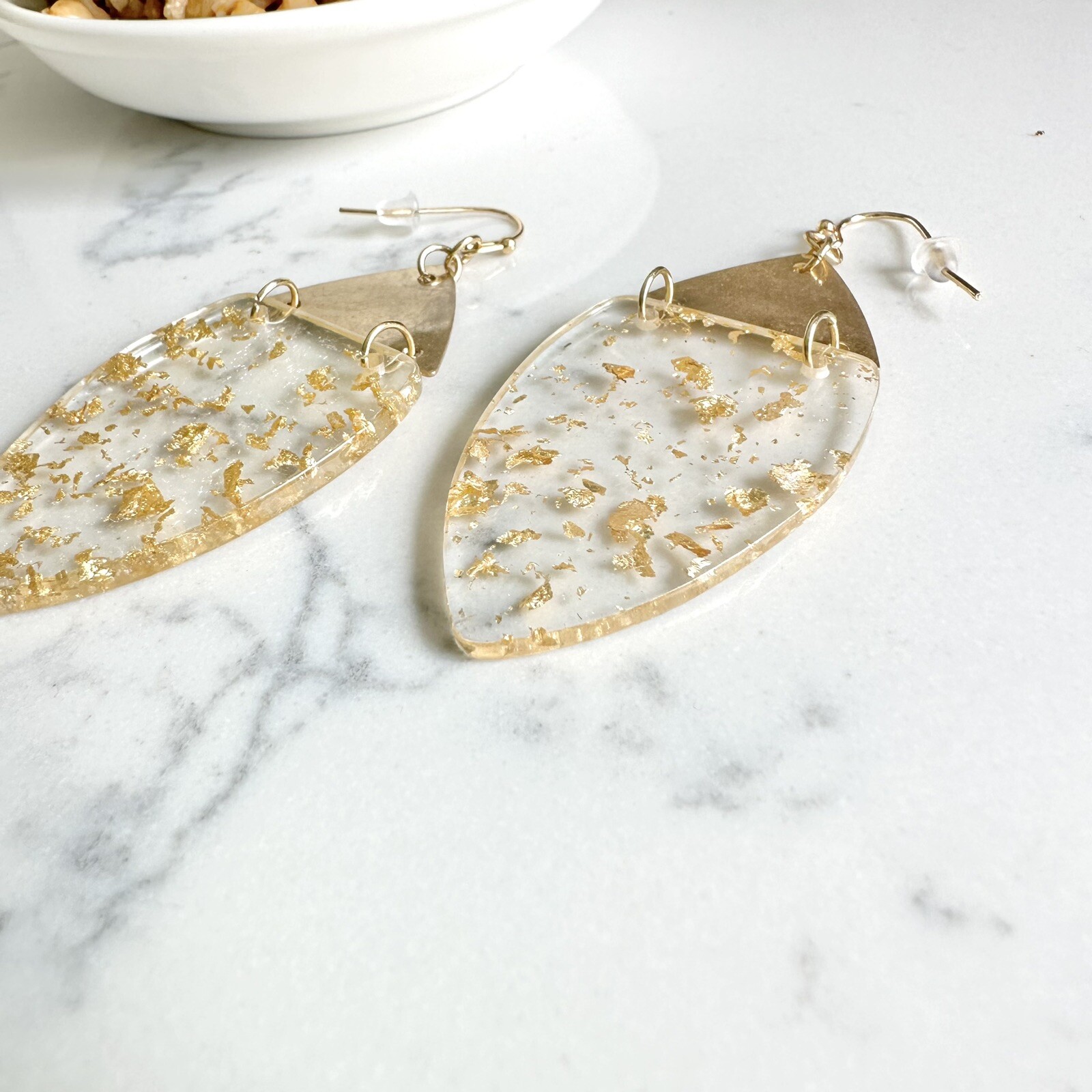 Clear Resin Acrylic Gold Flake Earrings Gold Fleck Gift Jewelry NEW Bohemian