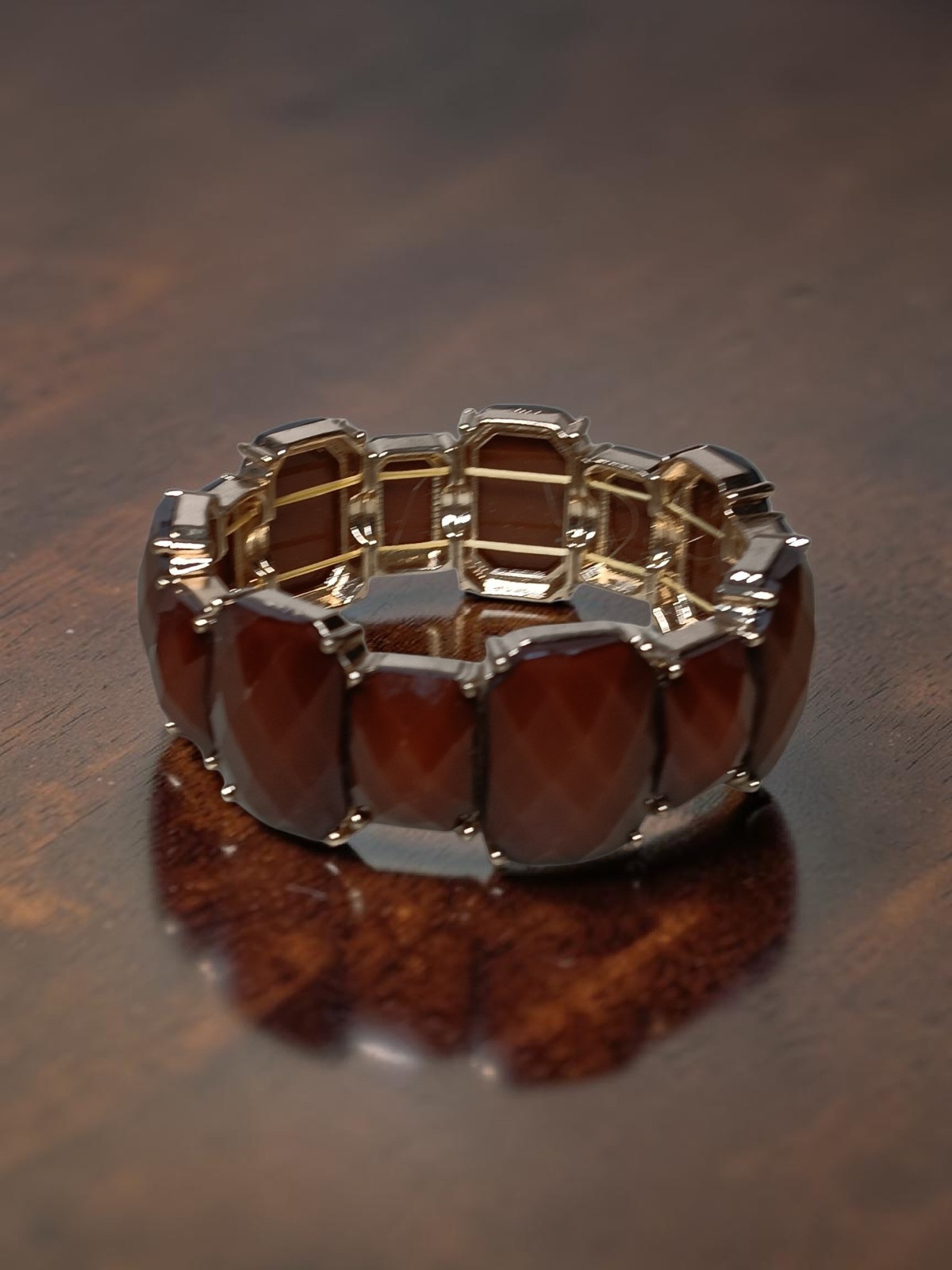 Stretch Bracelet Faceted Acrylic Cognac Brown Fall Autumn