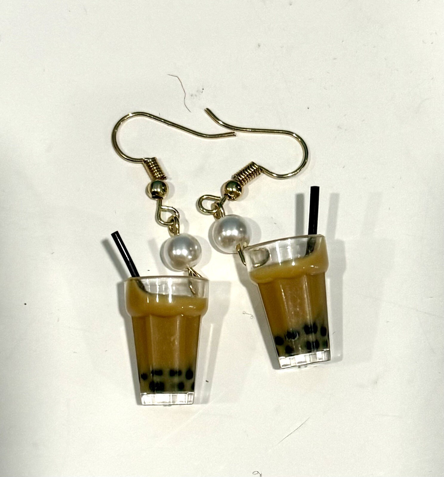 Brown Sugar Milk Boba Tea Bubble Tea Silver Fishhook Earrings