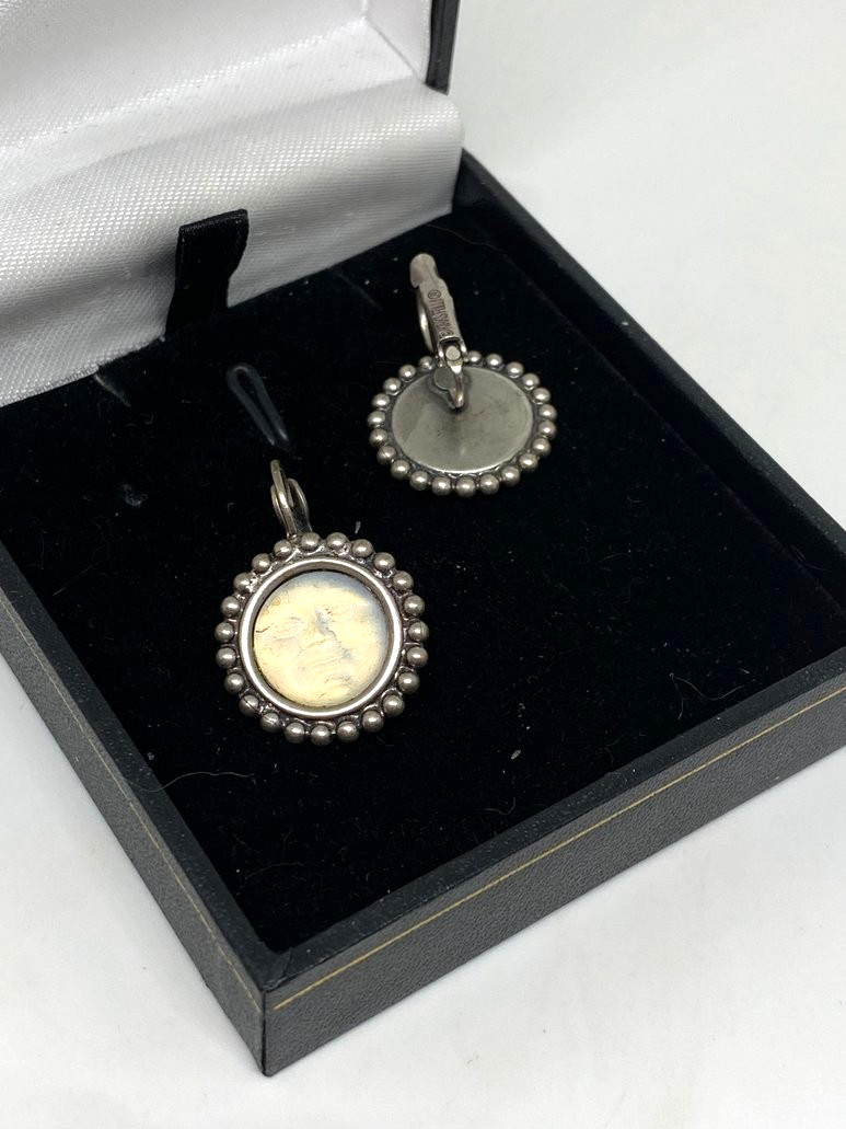 Kirks Folly Moon Face Earrings Iridescent Silvertone Leverback Signed Celestial