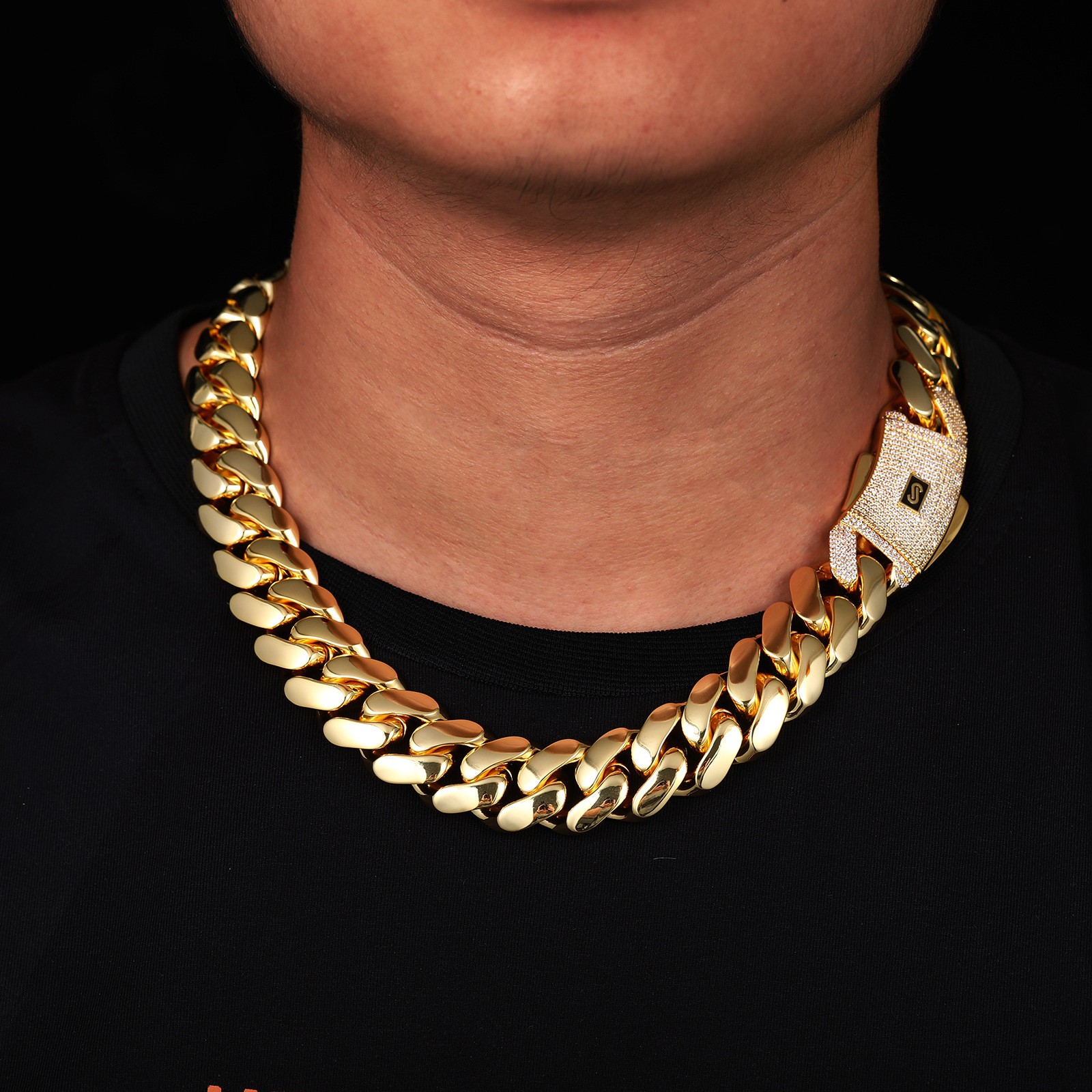 Hip Hop Glossy Miami Cuban Chain Necklace Bracelet 18K Real Gold Plated Jewelry