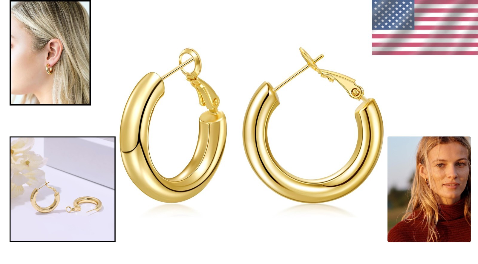 Lightweight 14K Gold Plated Thick Hoop Earrings – Perfect for Everyday Wear