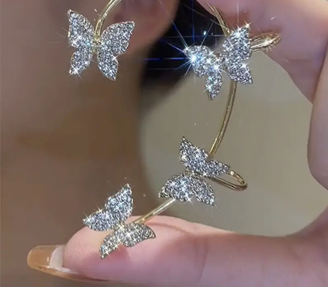 Crystal Butterfly Wrap Cuff Earring Silver LEFT EAR