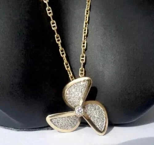 Women’s Fan Charm Pendant Round Cut Simulated Diamond In 14K Yellow Gold Plated