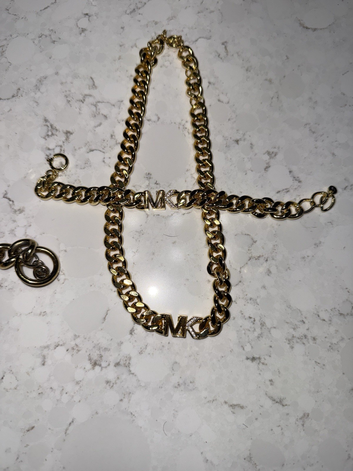 Michael Kors Gold Tone Curb Chain Bracelet Toggle Clasp Pavé Crystal