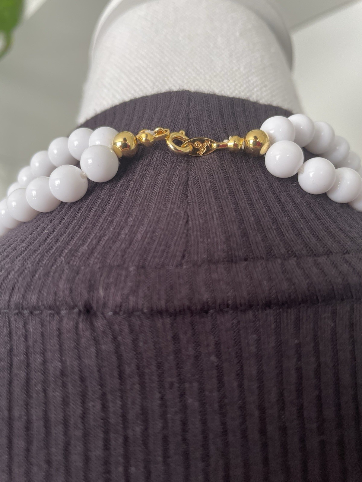 Trifari Vintage Double Strand White & Gold Statement Necklace