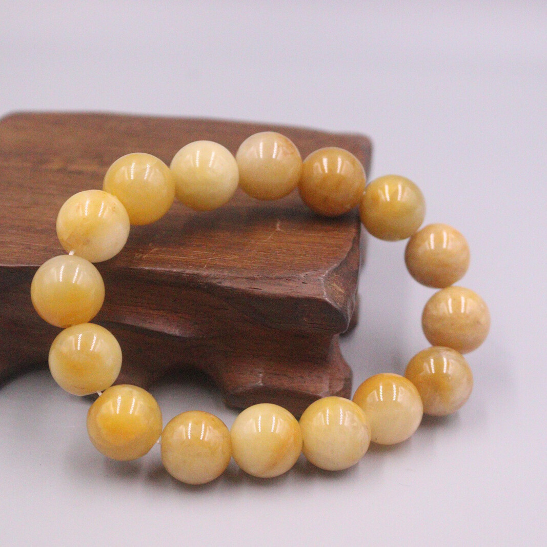 Natural Jadeite Yellow Jade Bracelet For Women Men 13mm Round Beaded Bracelet