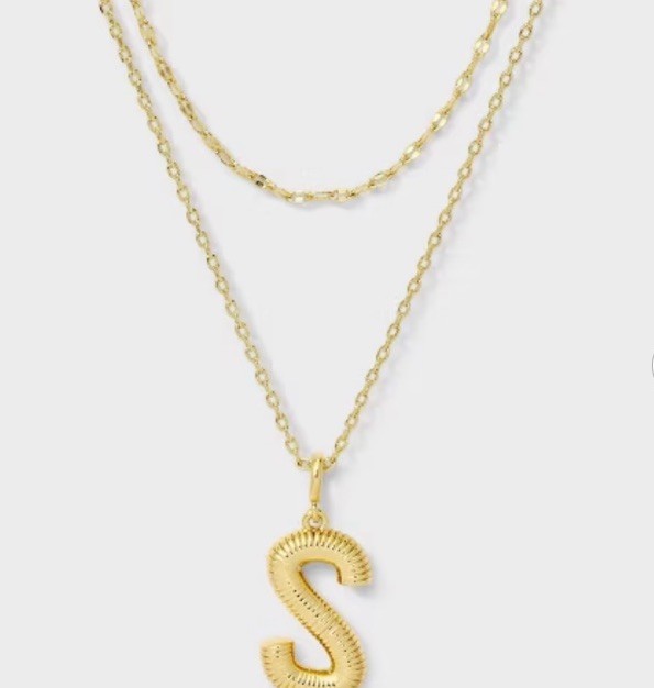 14k Gold Dipped Cubic Zirconia Duo Necklace – Letter S – A New Day