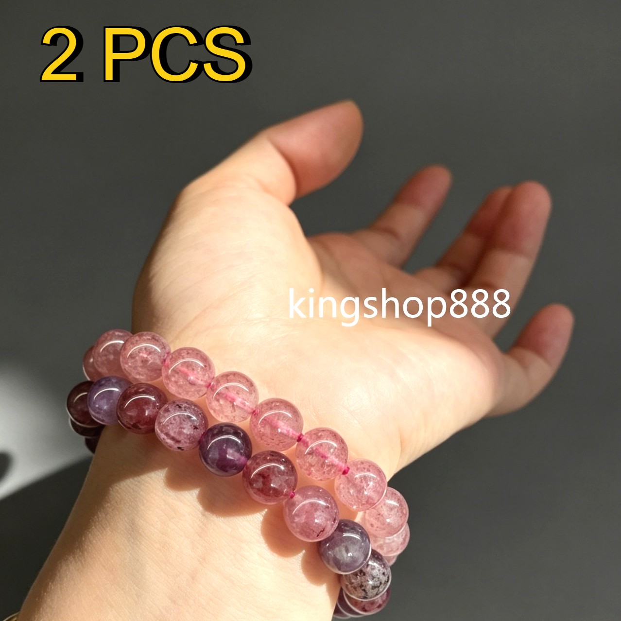 2PCS Natural Strawberry & Super Seven Mixed Crystal Beaded Bracelet Jewelry 9mm