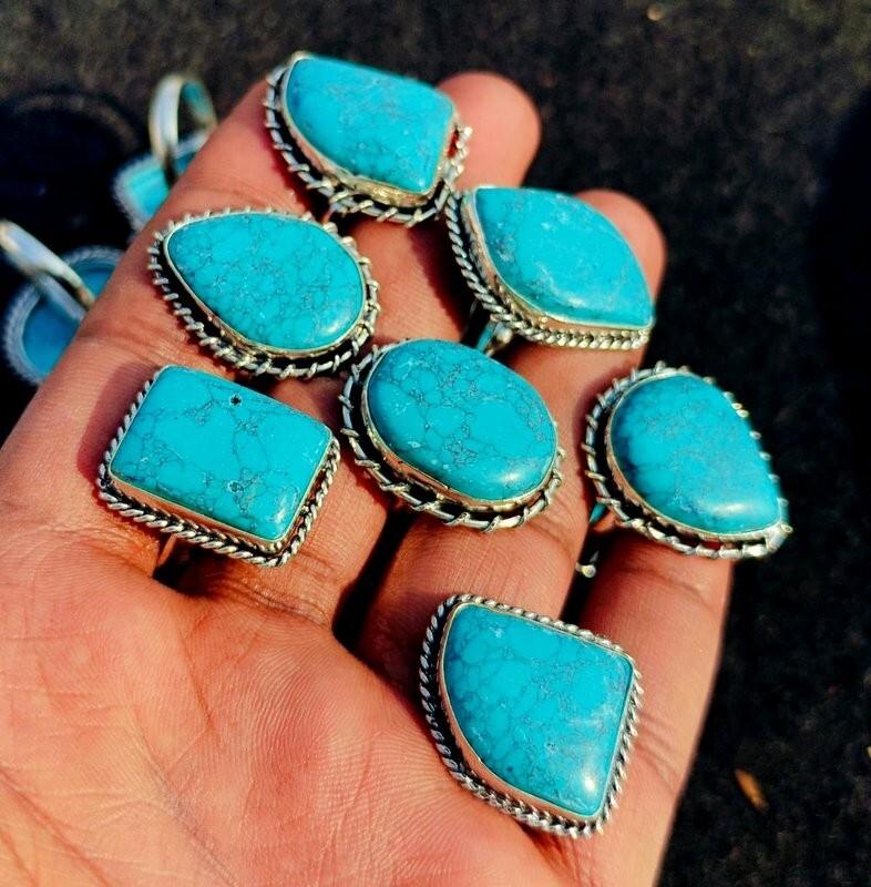 “Wholesale Lot of Turquoise Gemstone Rings – 925 Sterling Silver Plated Jewelry”