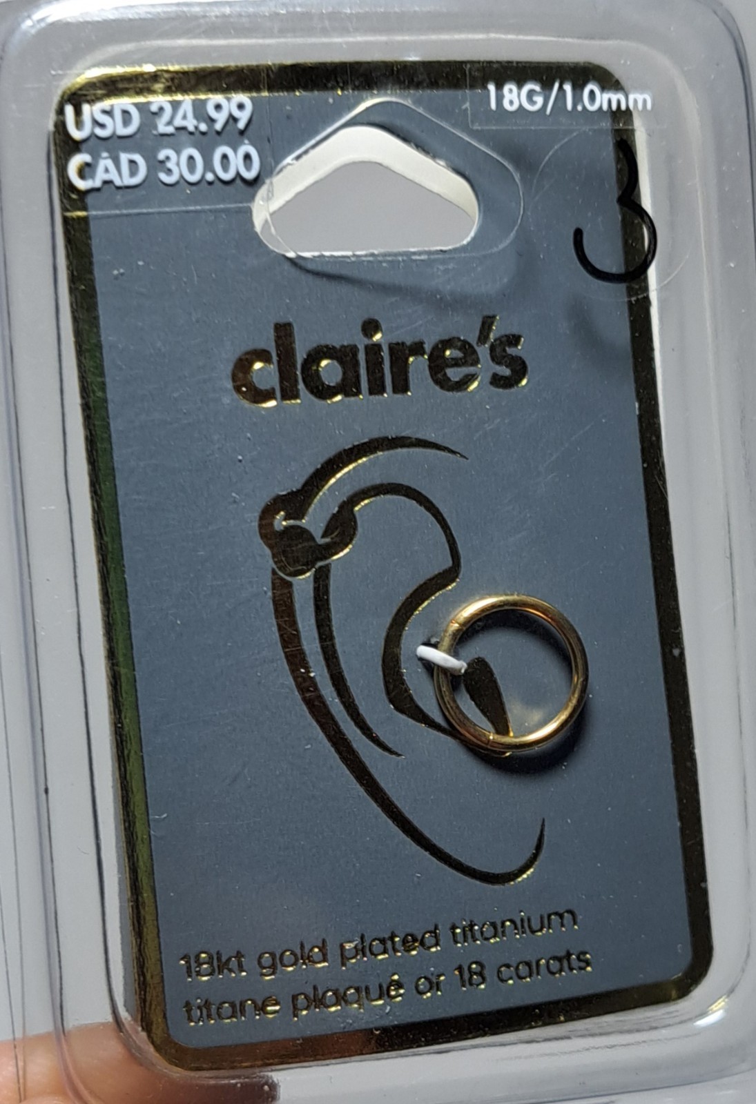 18k Gold Plated Titanium Earring Lot Of 2 NEW Ring Cartilage Piercing Original